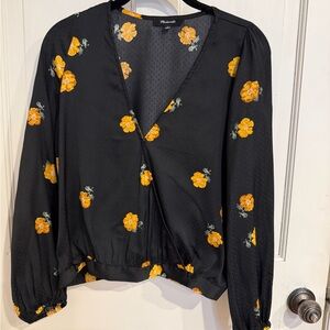 Madewell Black Top with Yellow Floral Design